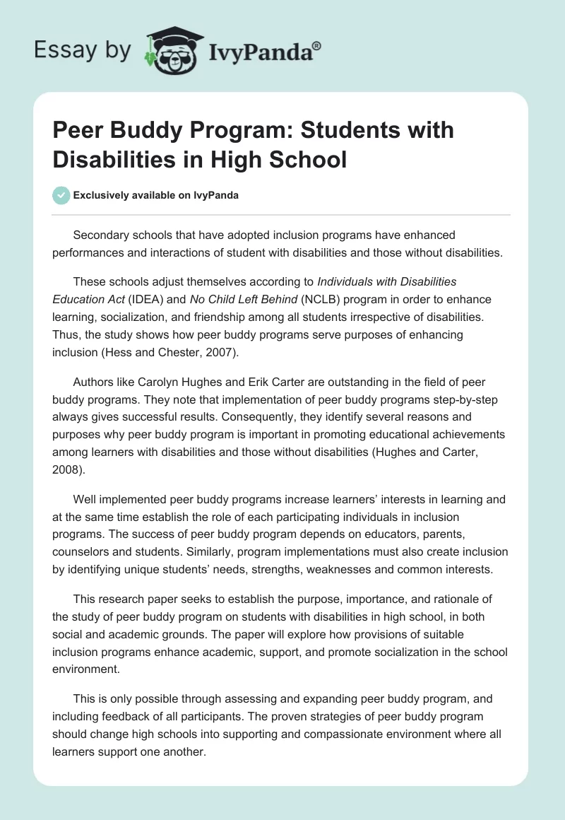 Peer Buddy Program: Students with Disabilities in High School. Page 1