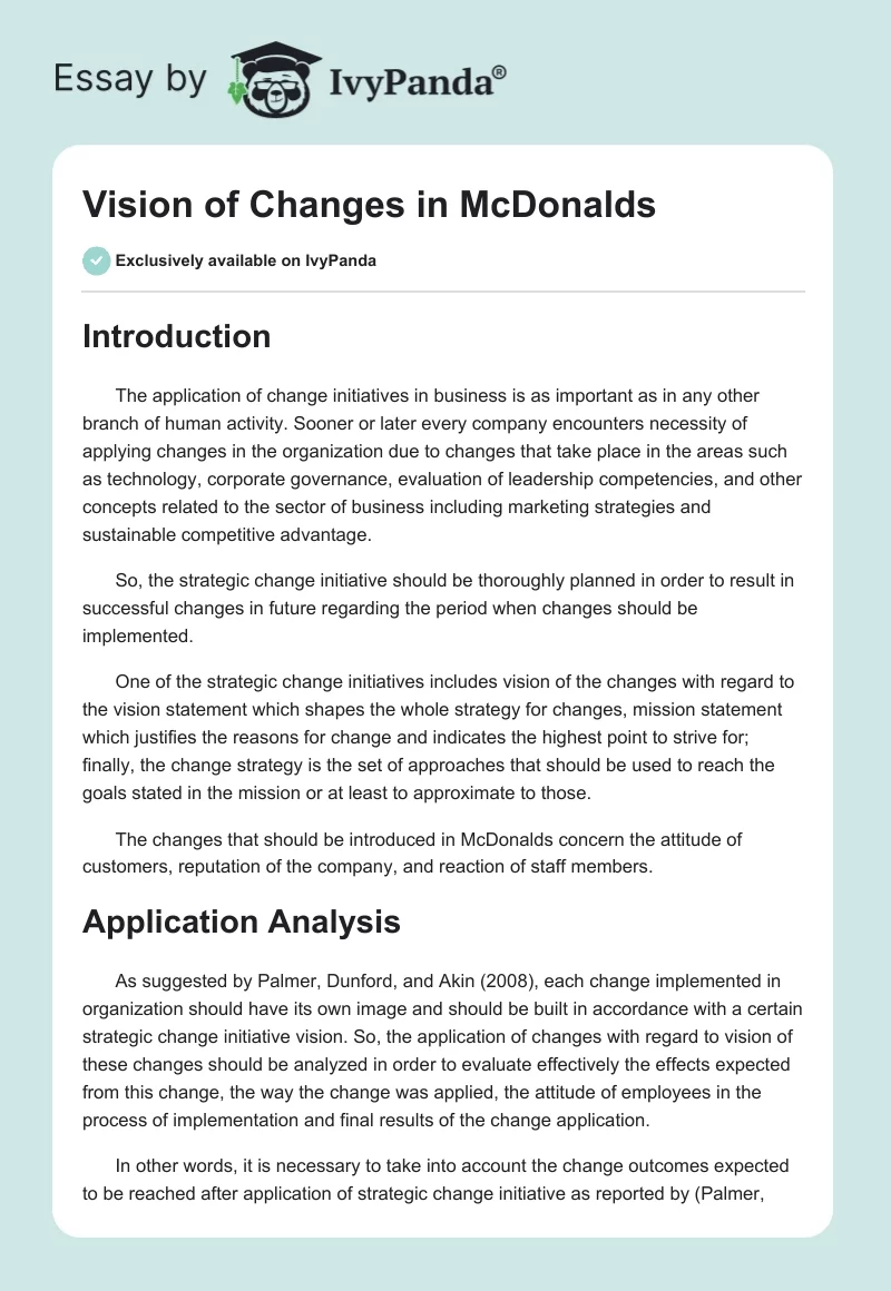 Vision of Changes in McDonalds. Page 1