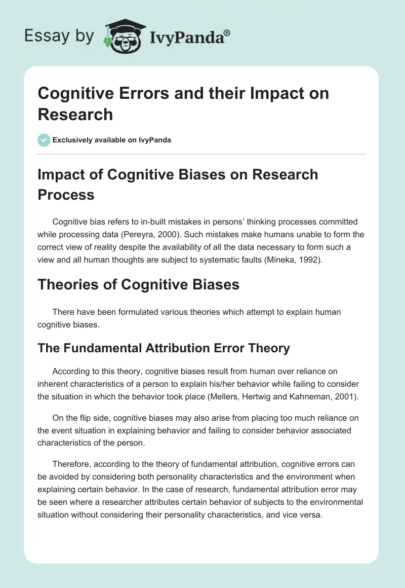 Cognitive Errors and their Impact on Research. Page 1