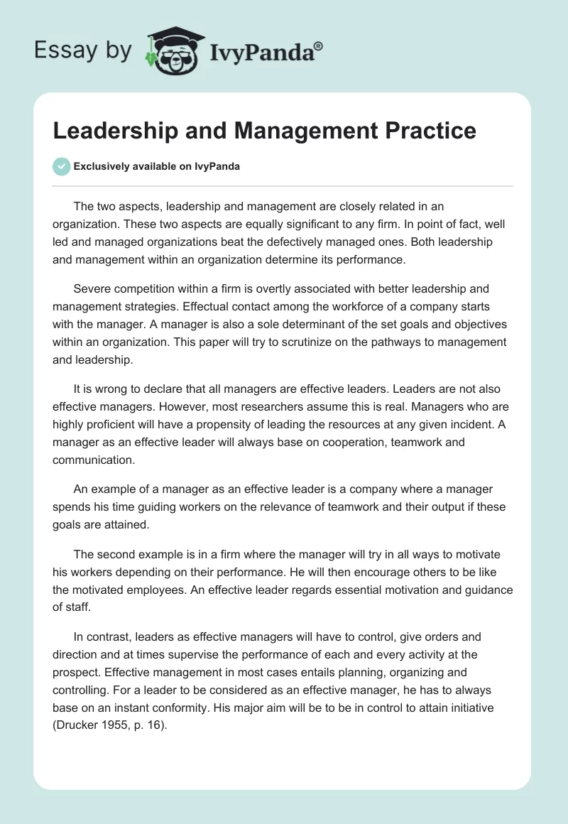 Leadership and Management Practice. Page 1
