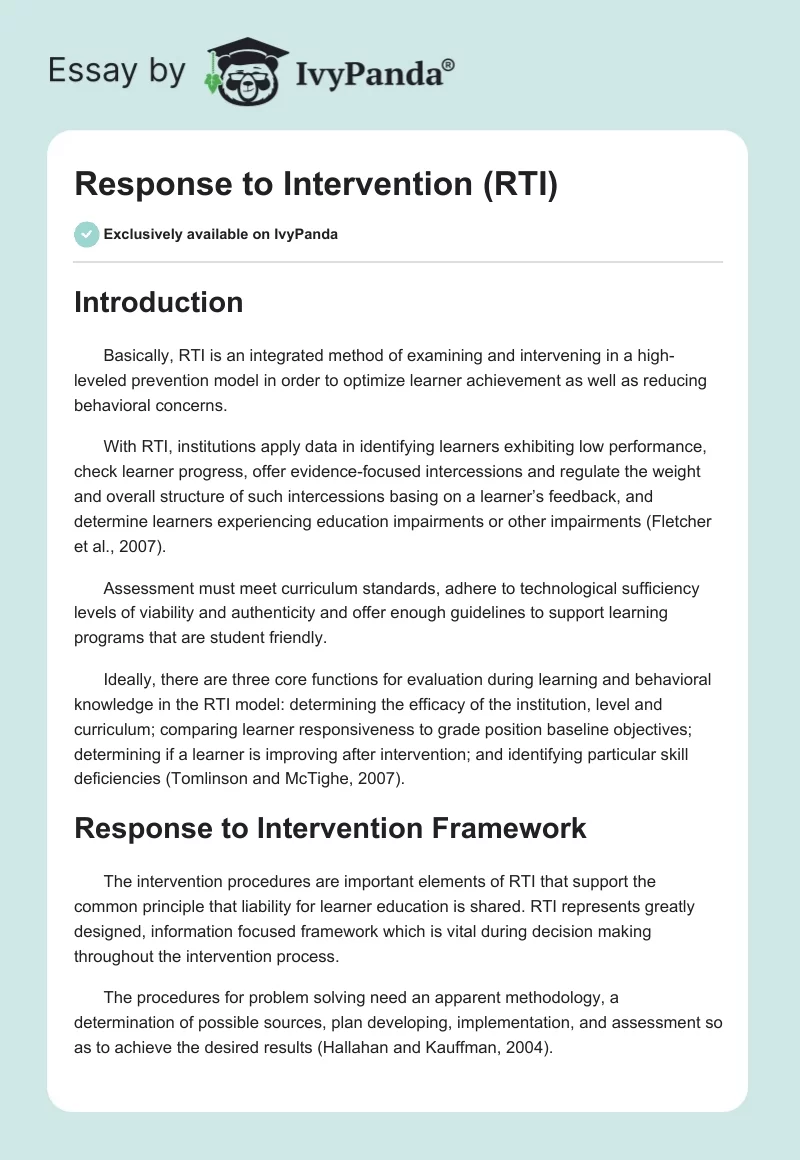 Response to Intervention (RTI). Page 1