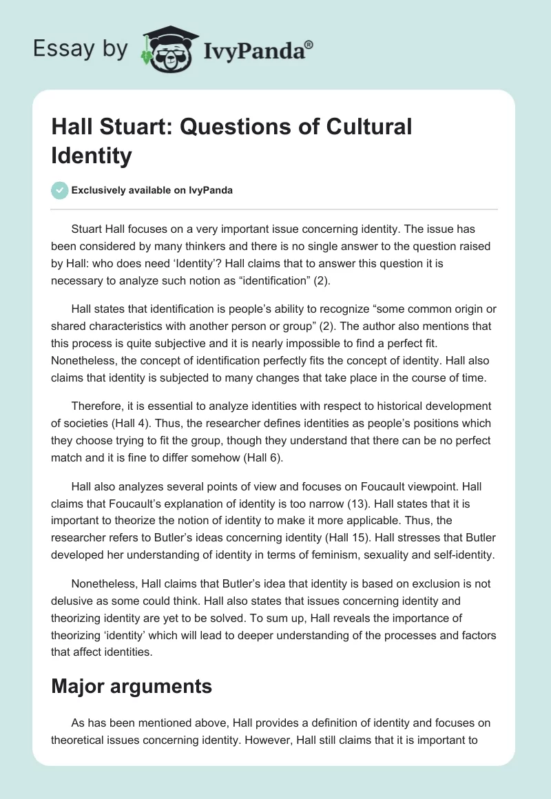 Hall Stuart: Questions of Cultural Identity. Page 1