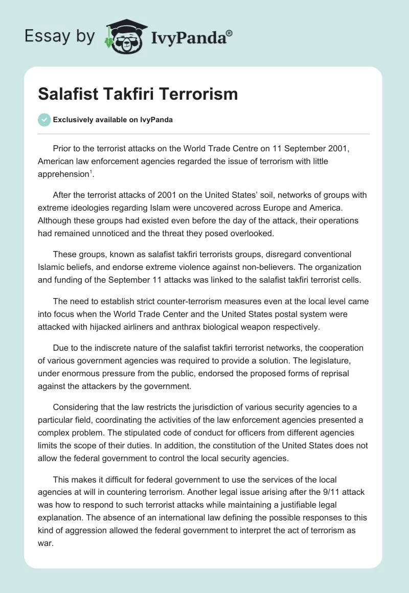 Salafist Takfiri Terrorism. Page 1