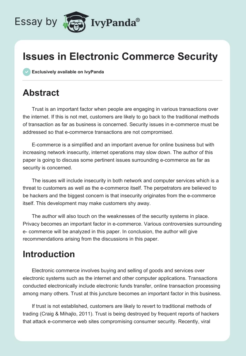 Issues in Electronic Commerce Security. Page 1
