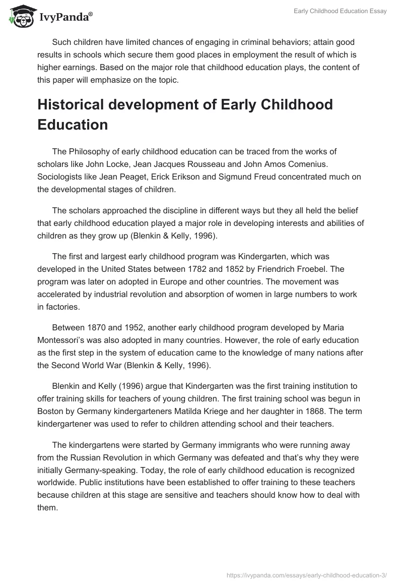 Early Childhood Education Essay. Page 2