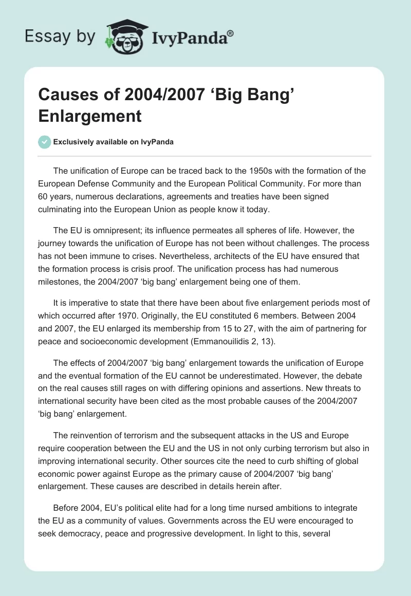 Causes of 2004/2007 ‘Big Bang’ Enlargement. Page 1