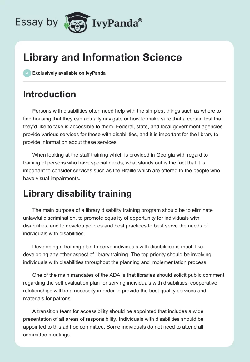 Library and Information Science. Page 1