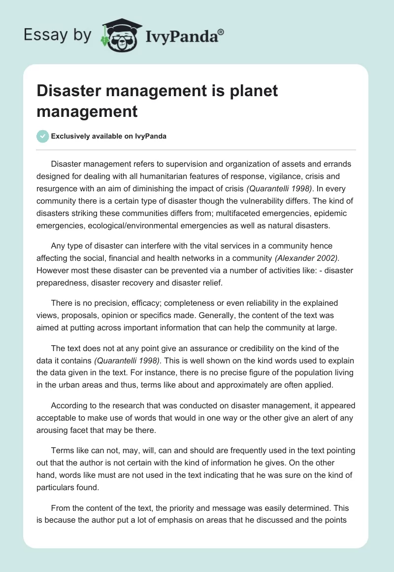Disaster management is planet management. Page 1