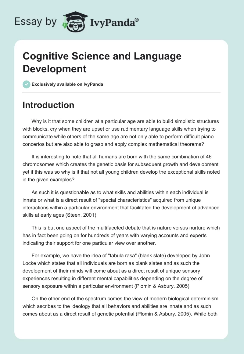 Cognitive Science and Language Development. Page 1