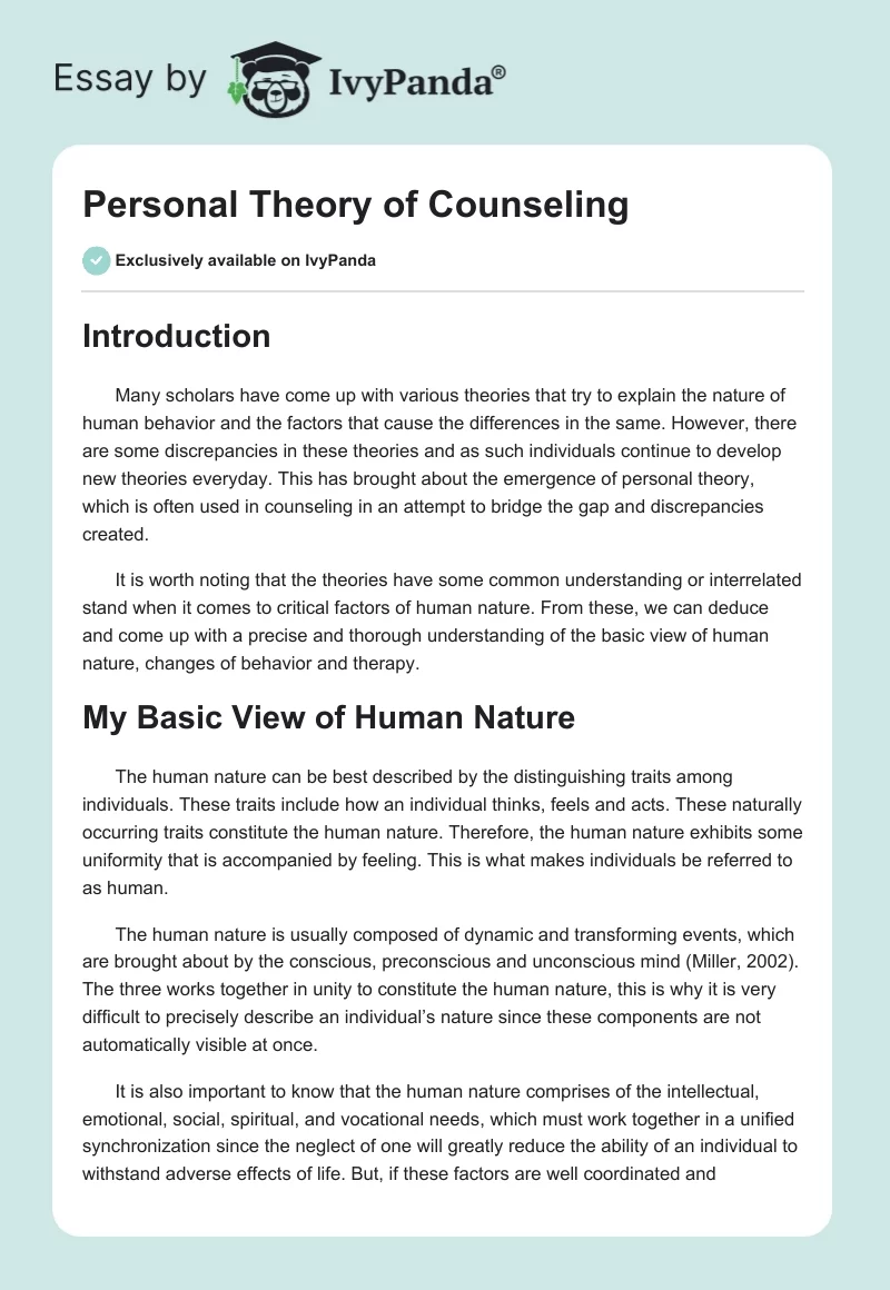 Personal Theory of Counseling. Page 1