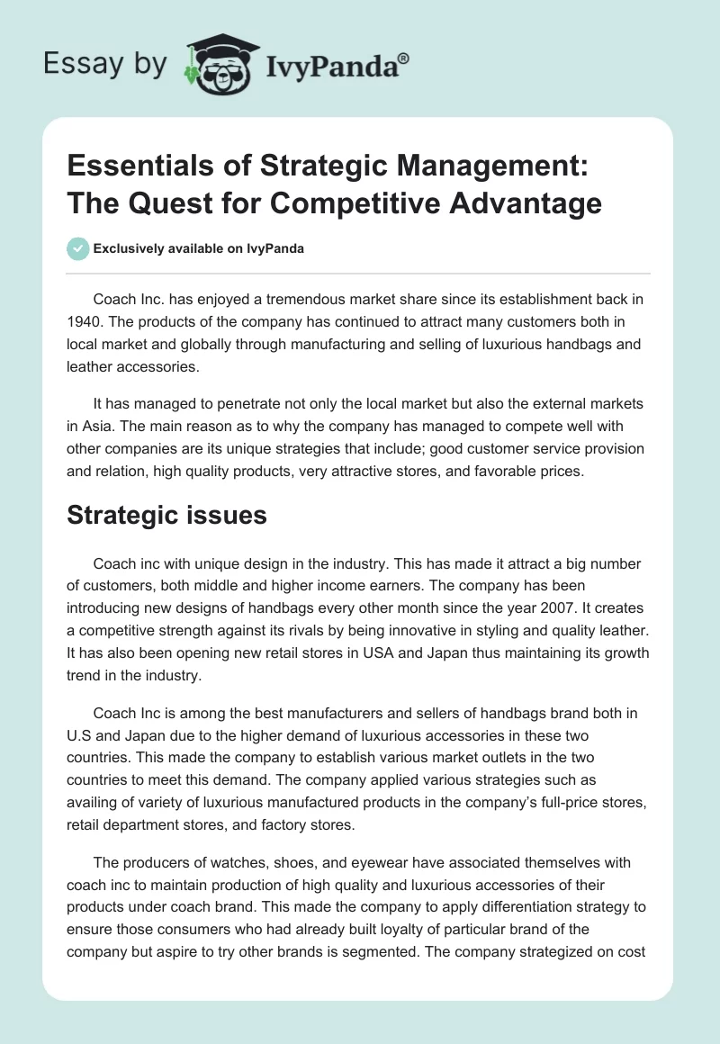 Essentials of Strategic Management: The Quest for Competitive Advantage. Page 1