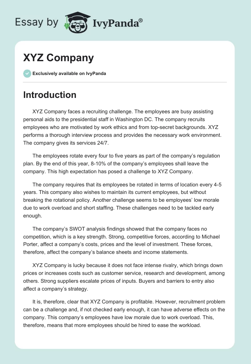 xyz company case study introduction