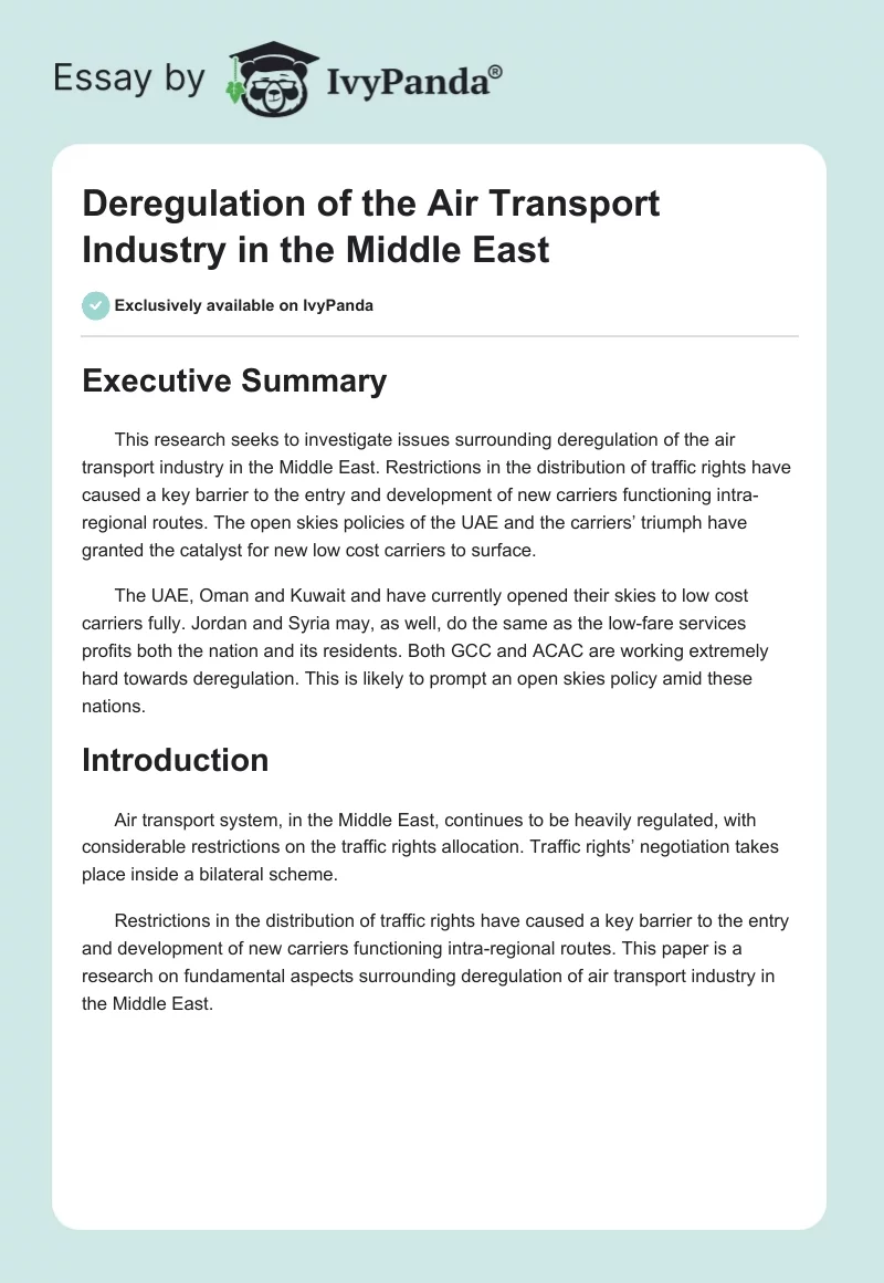 Deregulation of the Air Transport Industry in the Middle East. Page 1