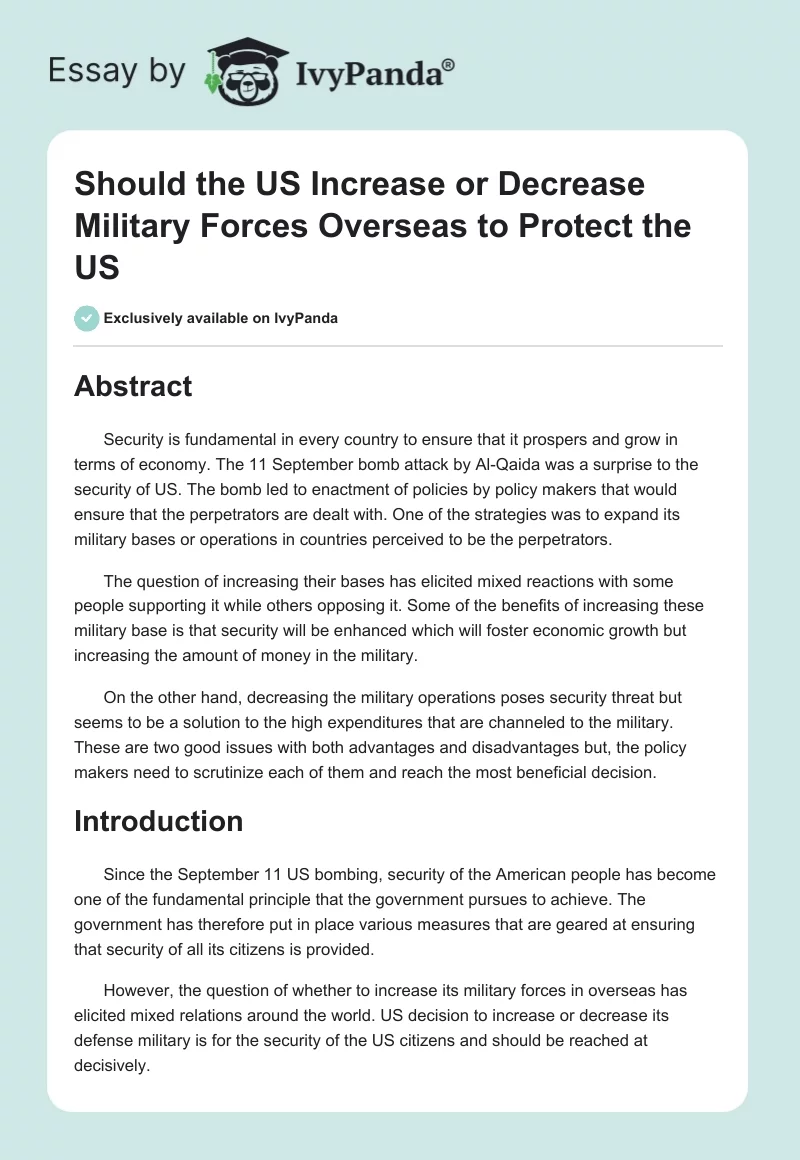 Should the US Increase or Decrease Military Forces Overseas to Protect the US. Page 1