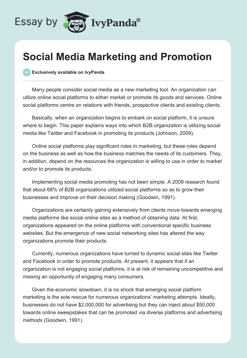 Social Media Marketing and Promotion. Page 1