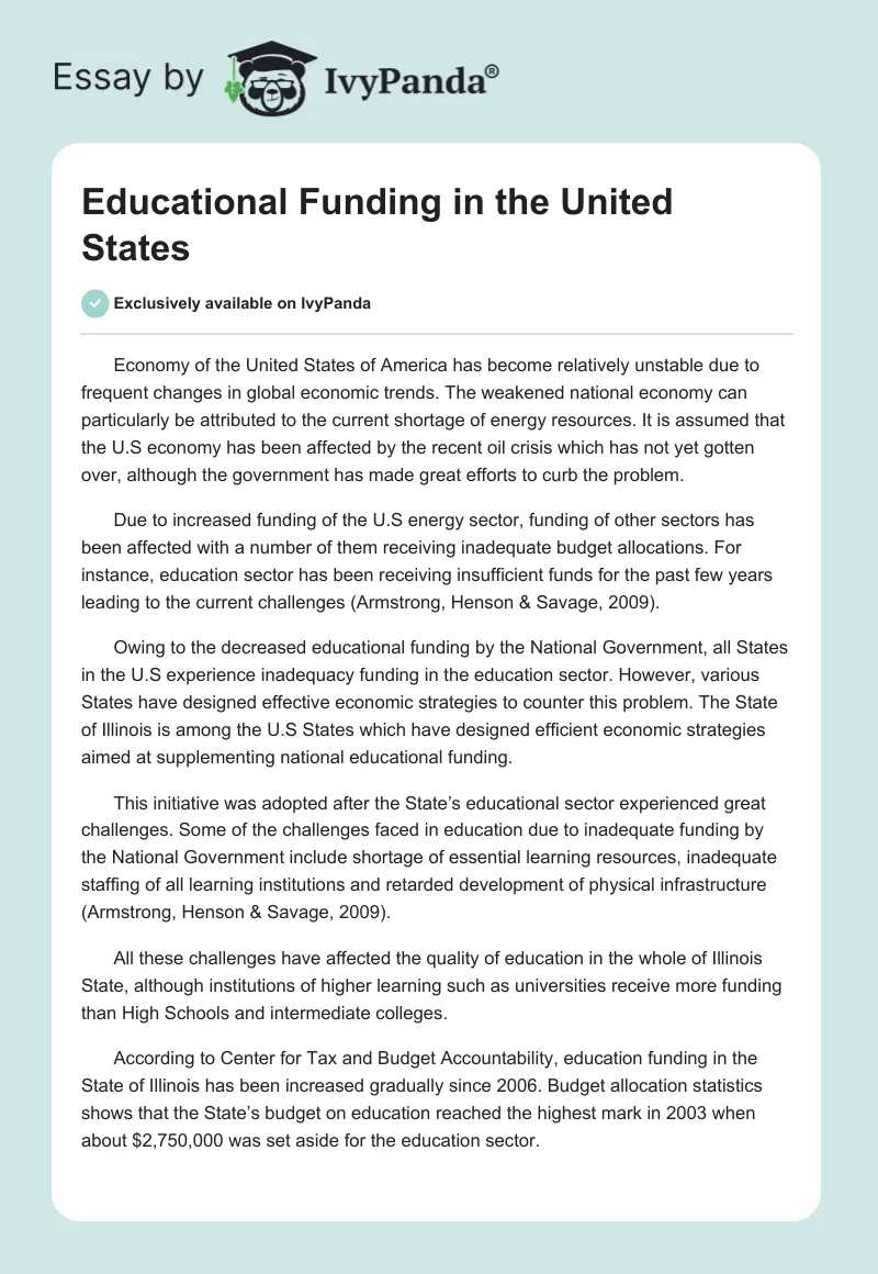 Educational Funding in the United States. Page 1