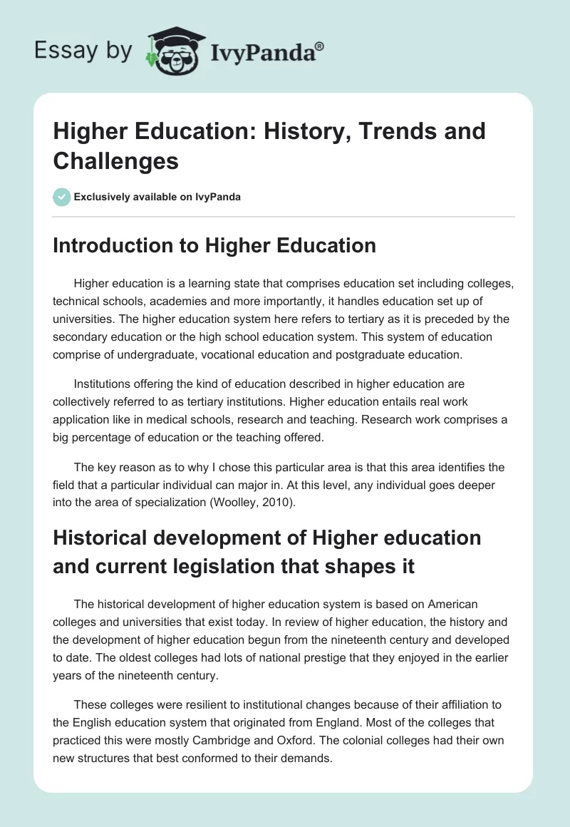 Higher Education: History, Trends and Challenges. Page 1