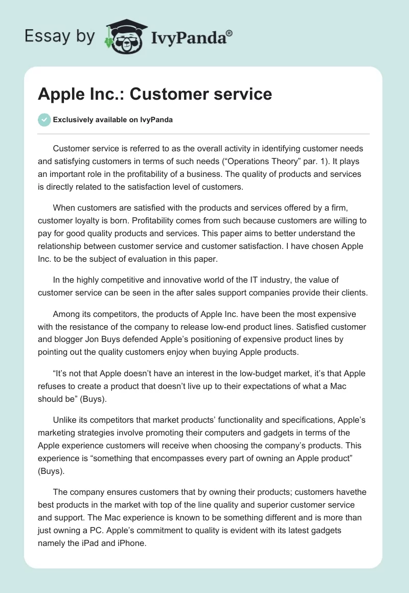 Apple Inc.: Customer Service. Page 1