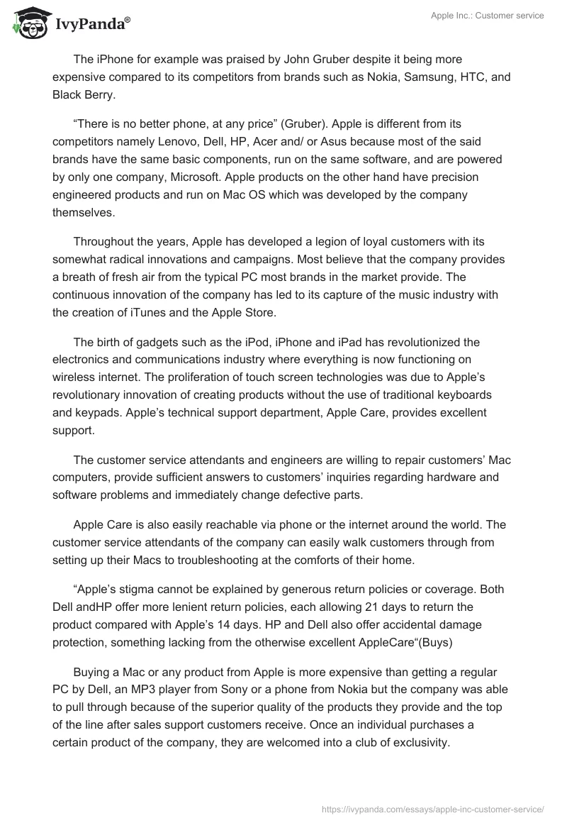 Apple Inc.: Customer Service. Page 2
