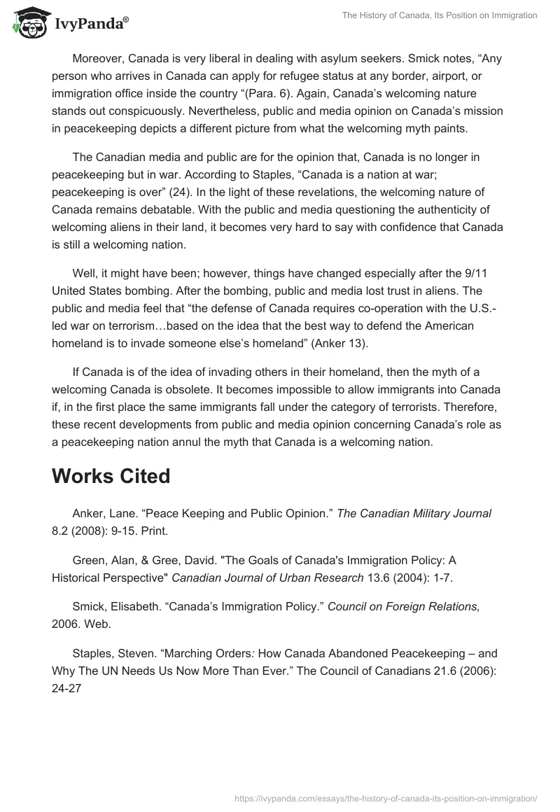The History of Canada, Its Position on Immigration. Page 2