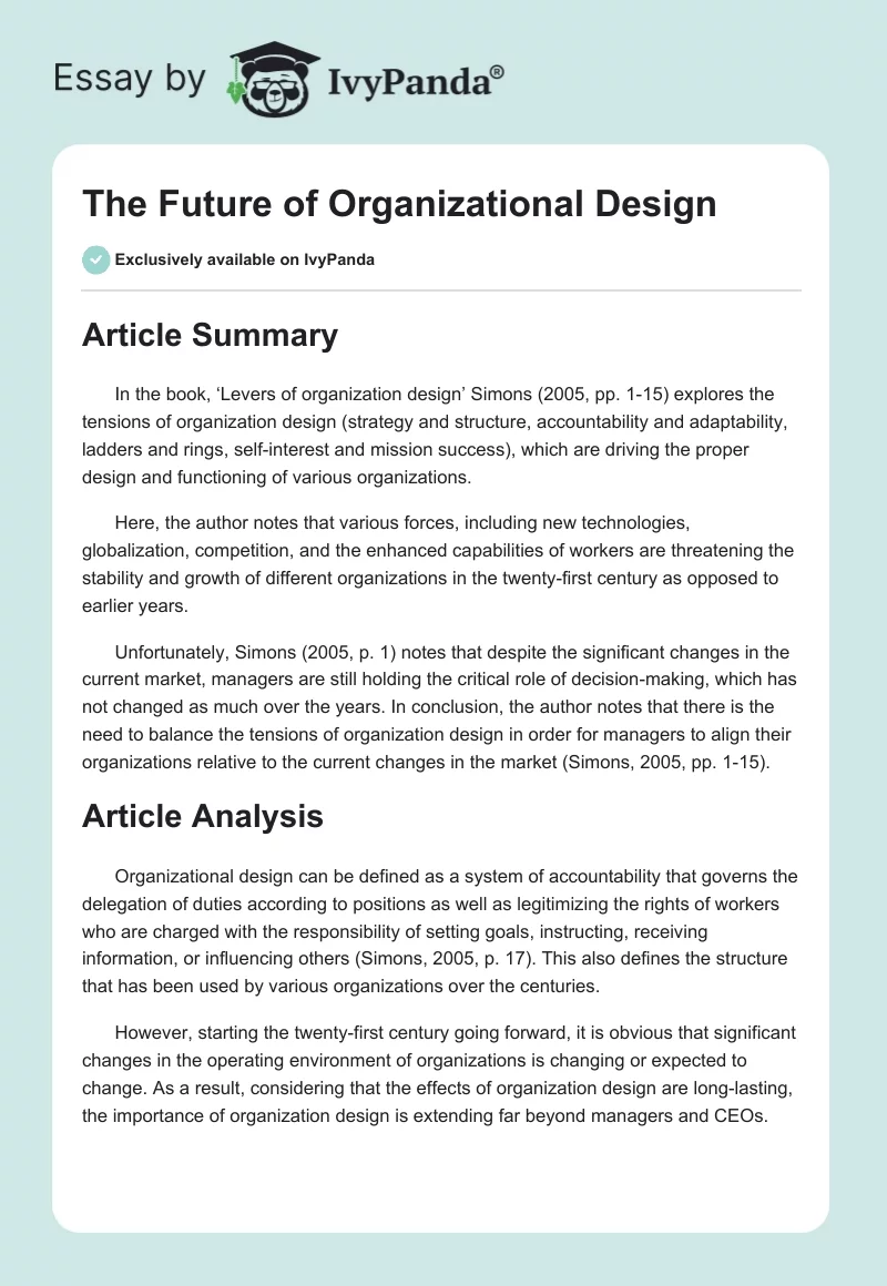 The Future of Organizational Design. Page 1