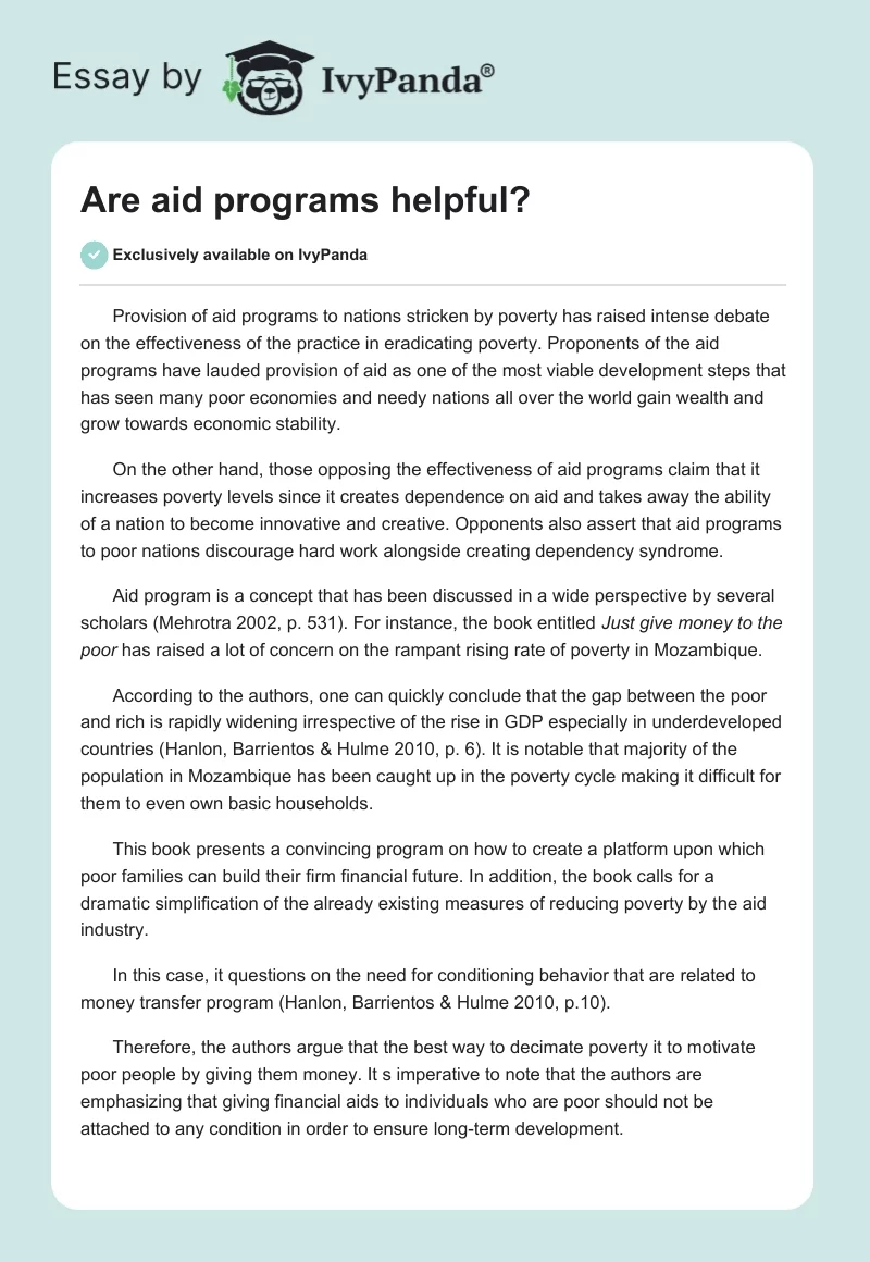 Are aid programs helpful?. Page 1