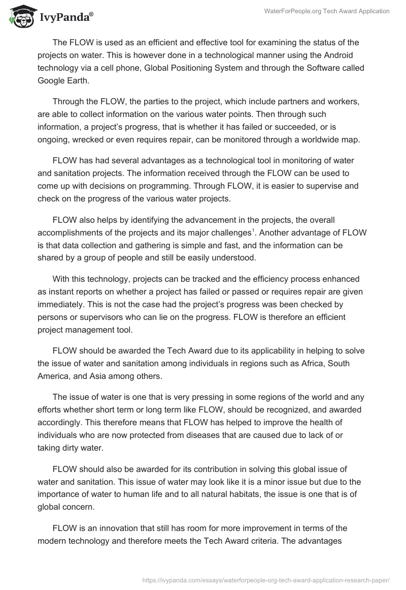 WaterForPeople.org Tech Award Application. Page 2
