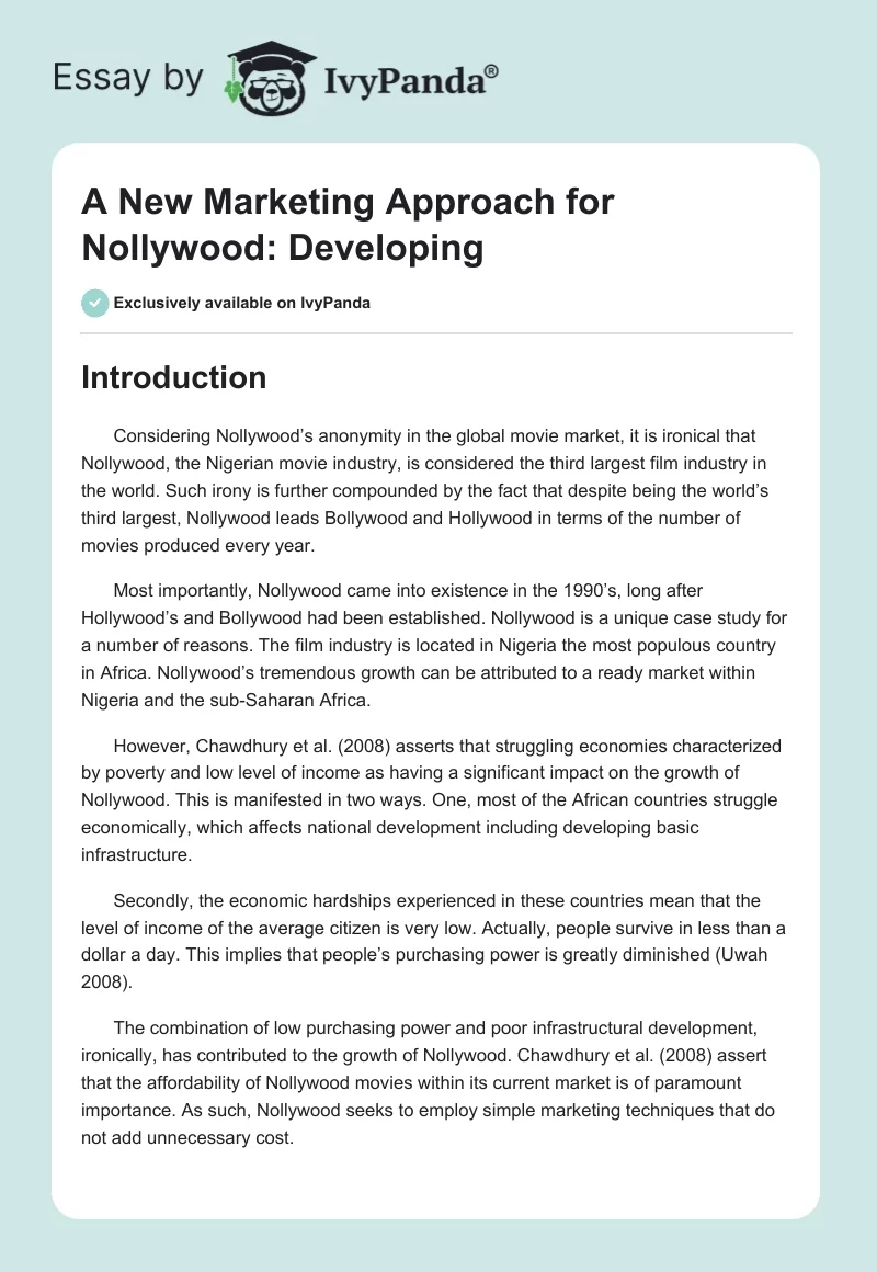 A New Marketing Approach for Nollywood: Developing. Page 1