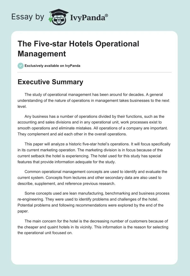 The Five-Star Hotels Operational Management. Page 1