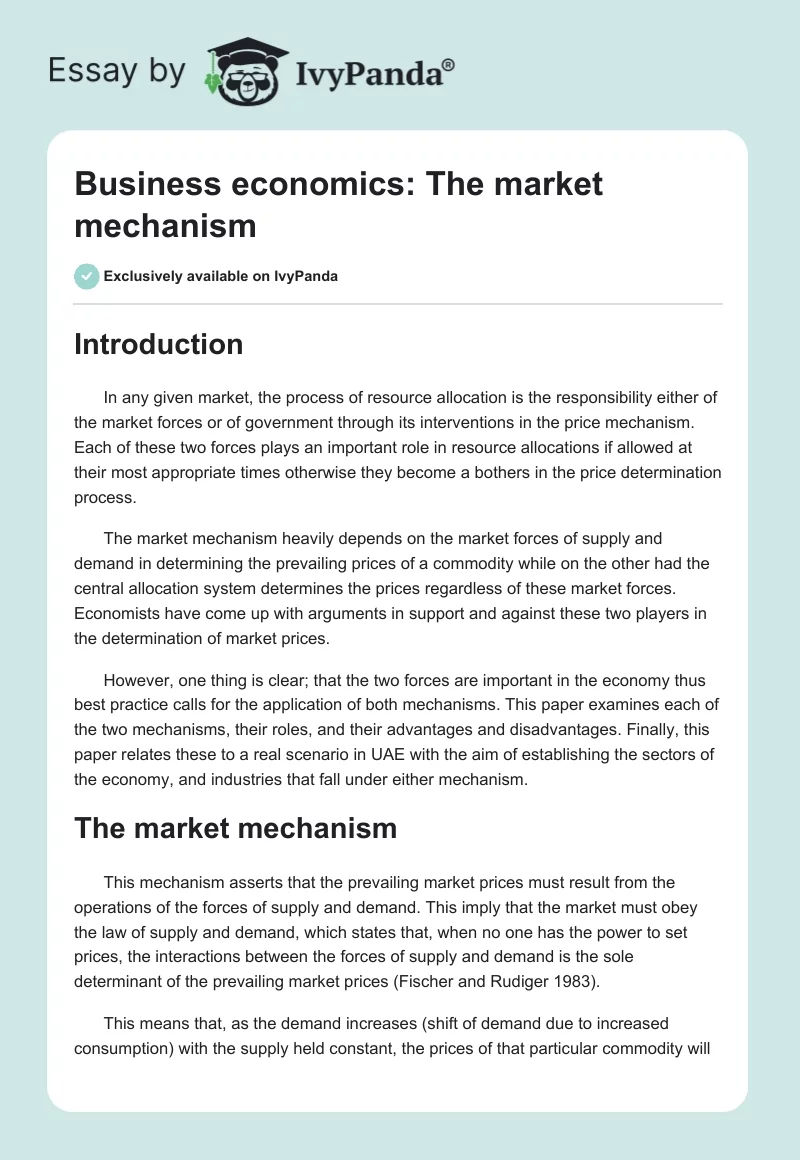 Business economics: The market mechanism. Page 1