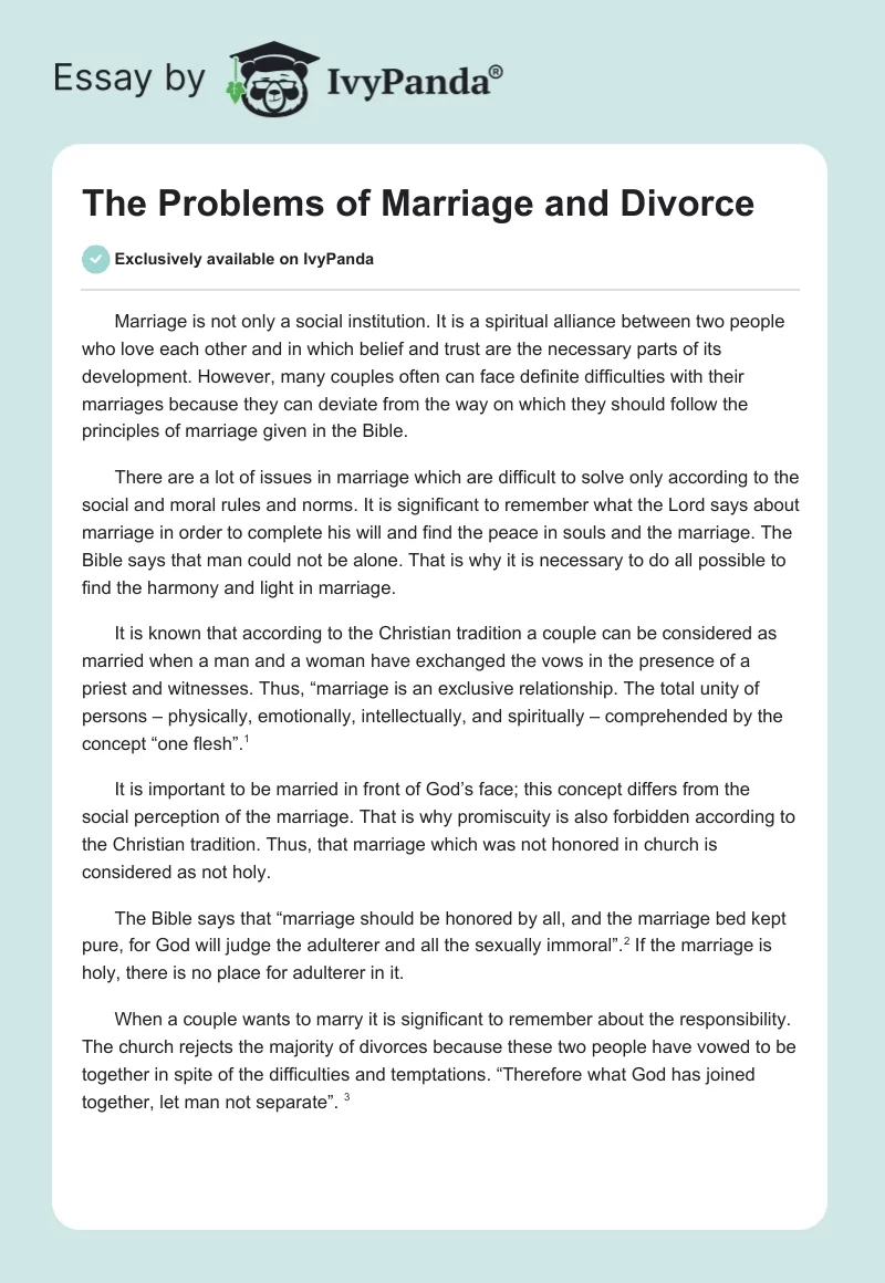 The Problems of Marriage and Divorce. Page 1