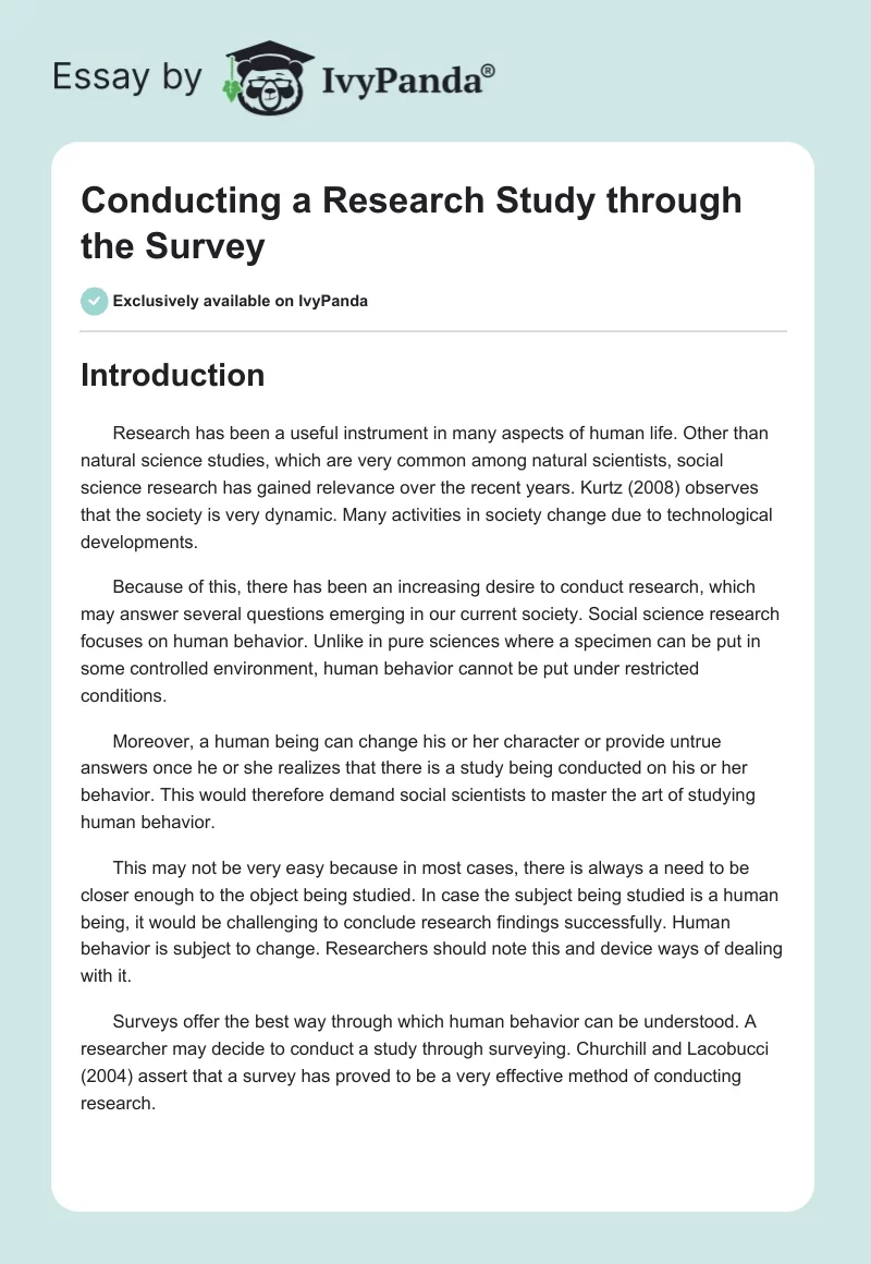 Conducting a Research Study through the Survey. Page 1