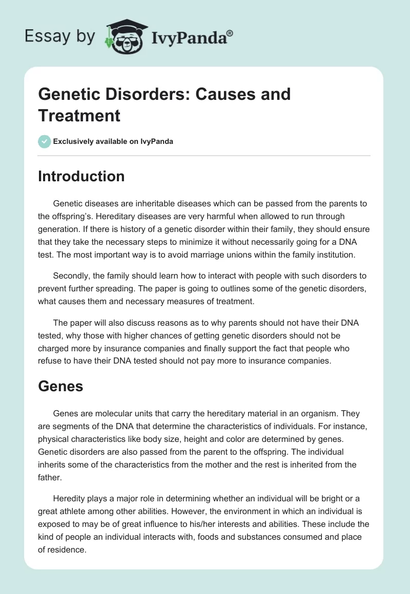 Genetic Disorders: Causes and Treatment. Page 1