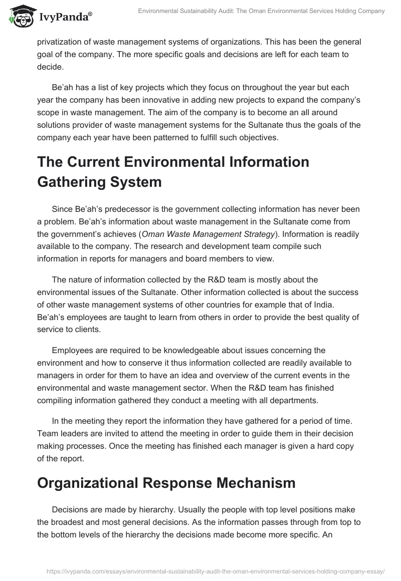 Environmental Sustainability Audit: The Oman Environmental Services Holding Company. Page 5