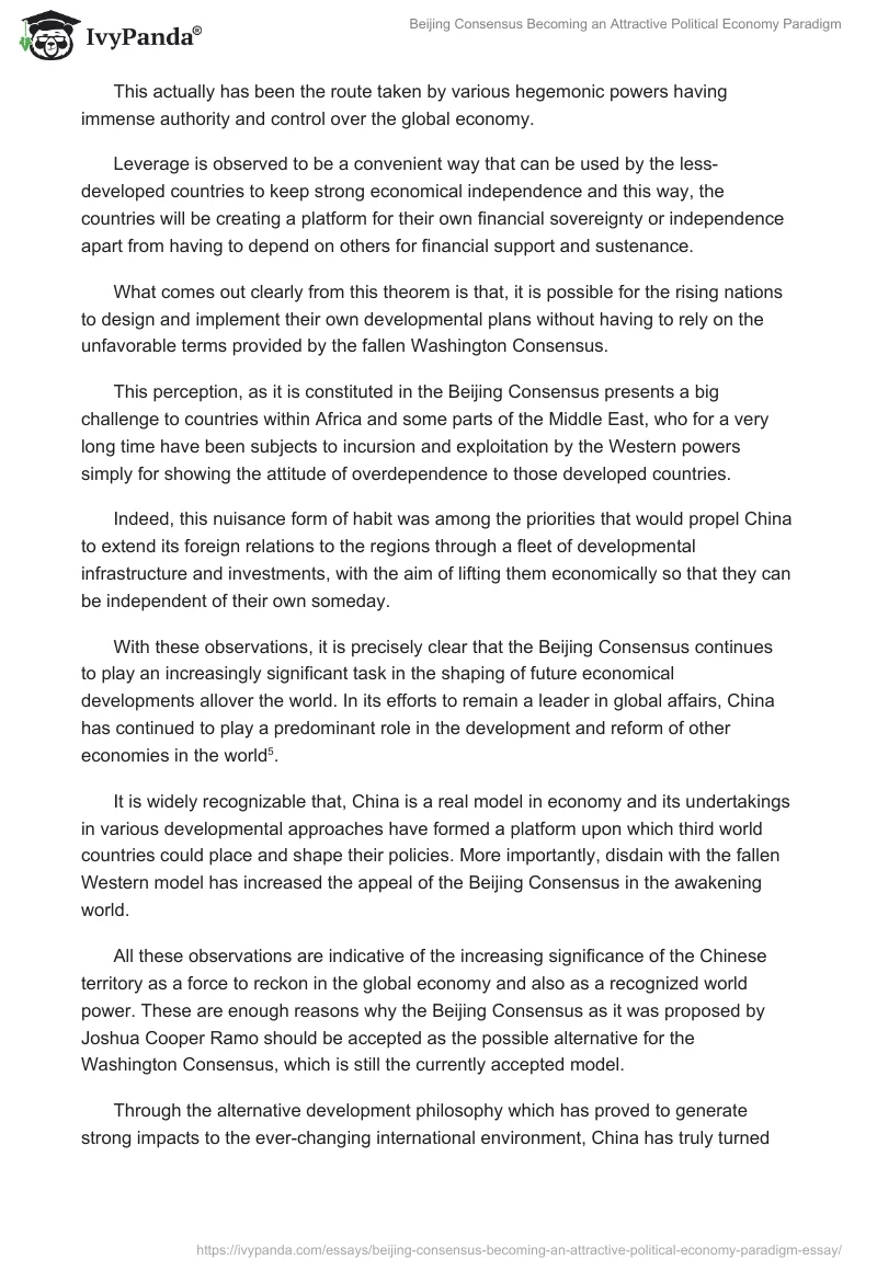 Beijing Consensus Becoming an Attractive Political Economy Paradigm. Page 5