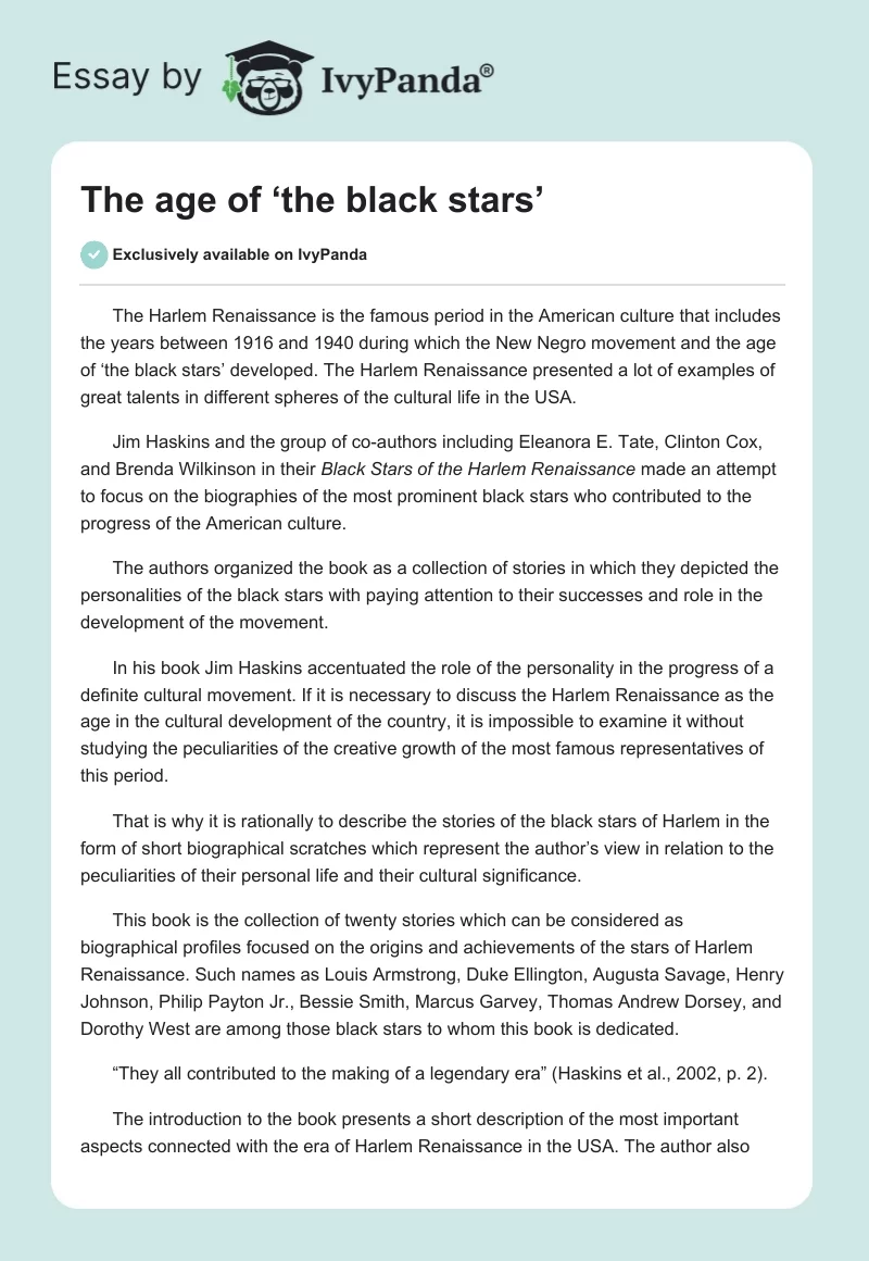 The age of ‘the black stars’. Page 1