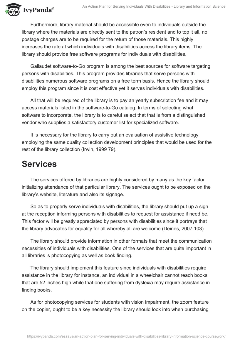 An Action Plan for Serving Individuals With Disabilities - Library and Information Science. Page 3