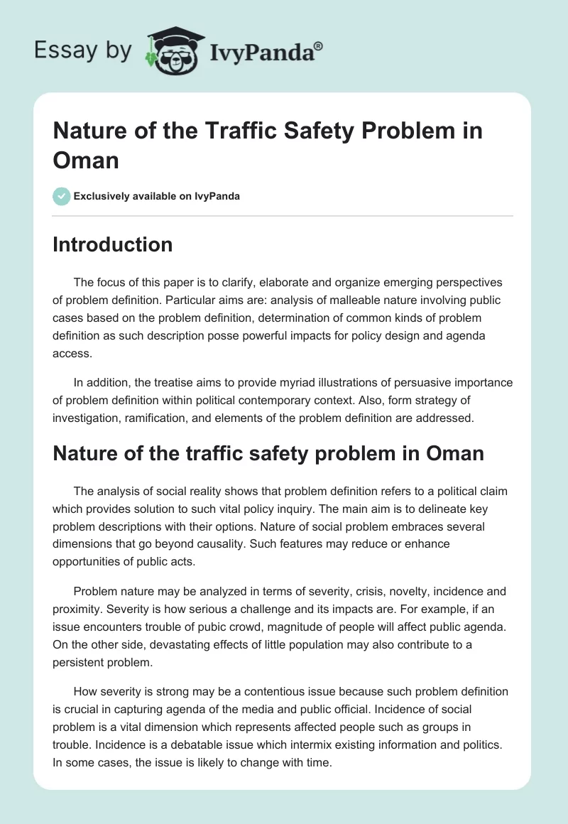 Nature of the Traffic Safety Problem in Oman. Page 1