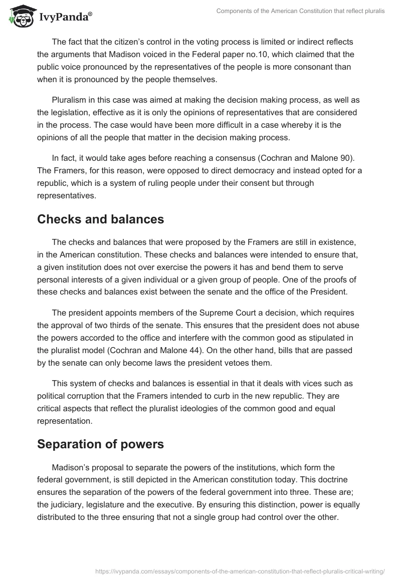 Components of the American Constitution that reflect pluralis. Page 3