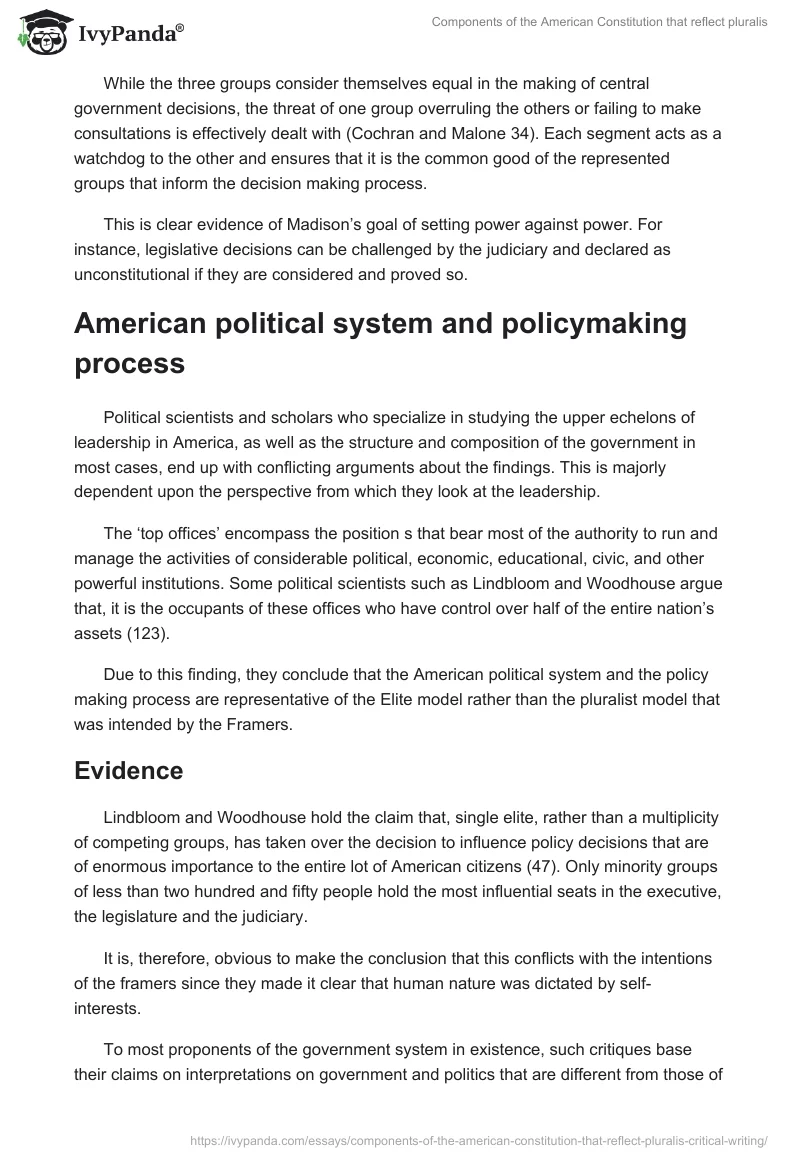 Components of the American Constitution that reflect pluralis. Page 4