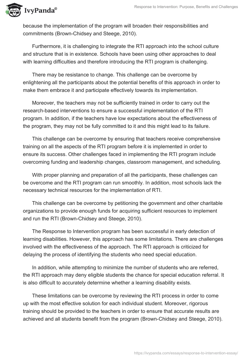 Response to Intervention: Purpose, Benefits and Challenges. Page 3