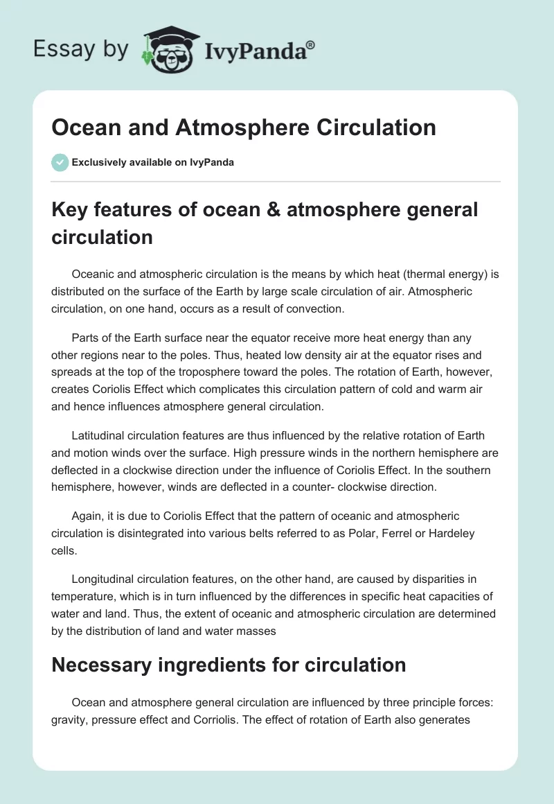 Ocean and Atmosphere Circulation. Page 1