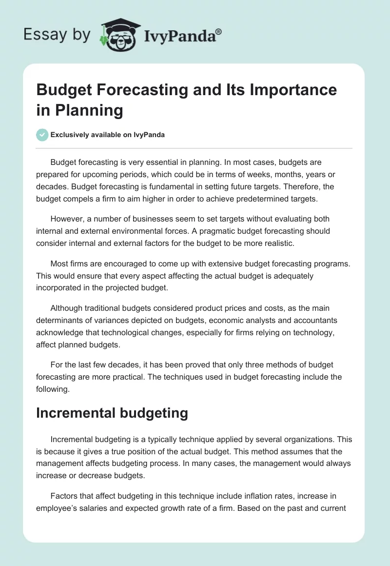 Budget Forecasting and Its Importance in Planning. Page 1