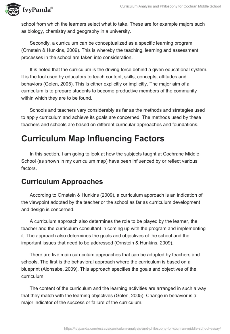 Curriculum Analysis and Philosophy for Cochran Middle School. Page 2