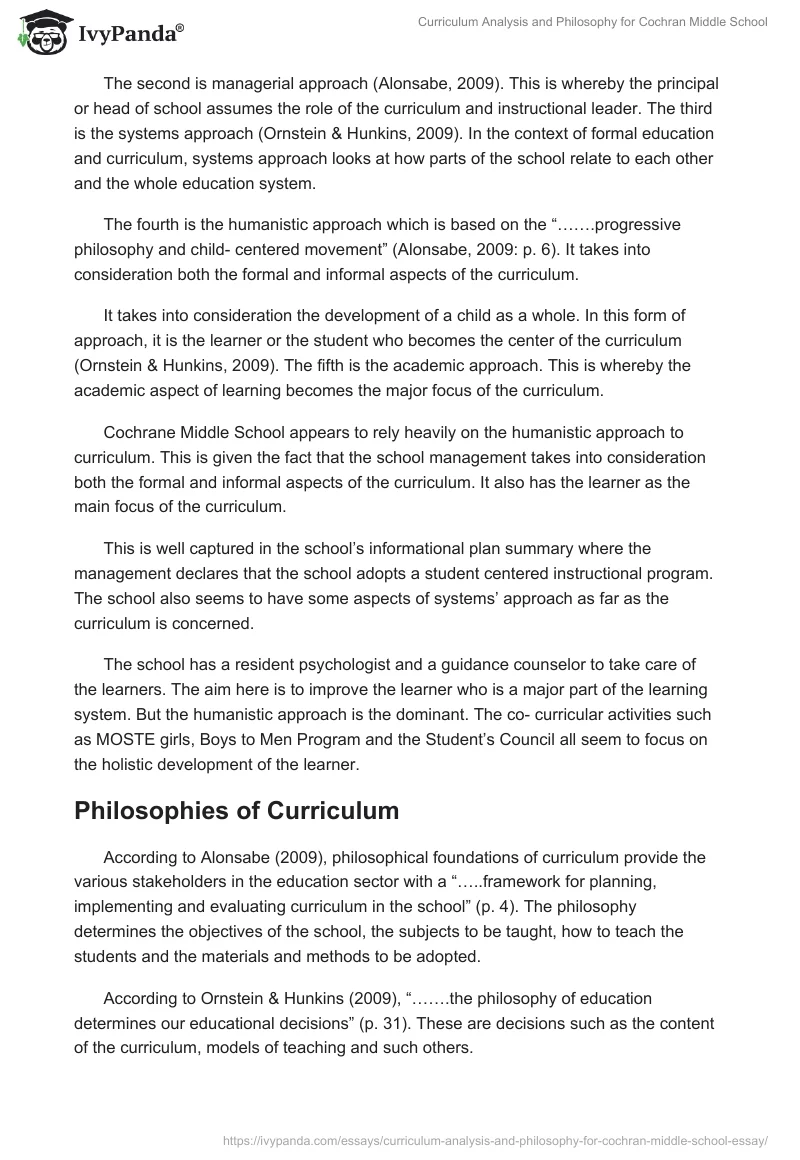 Curriculum Analysis and Philosophy for Cochran Middle School. Page 3