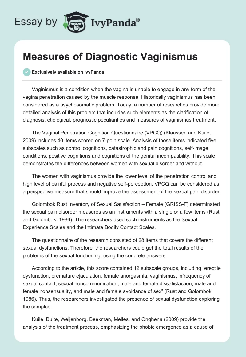 Measures of Diagnostic Vaginismus. Page 1