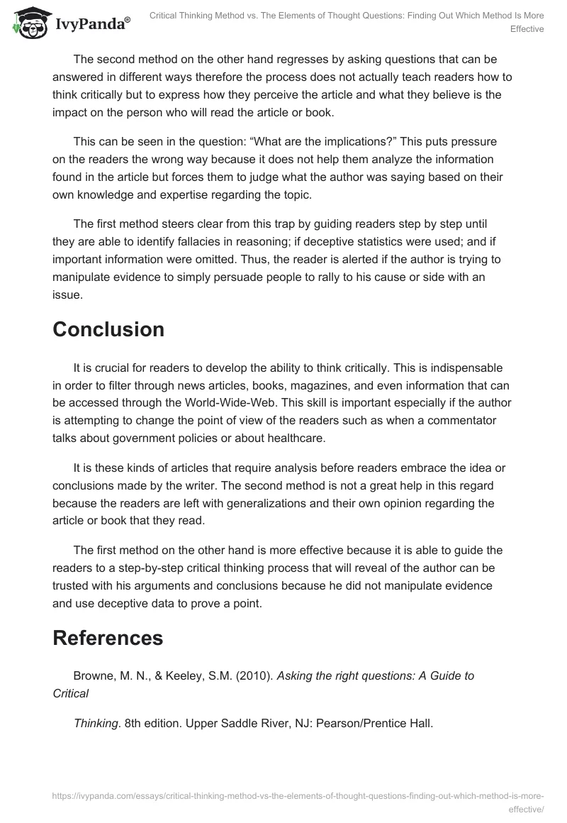 Critical Thinking Method vs. The Elements of Thought Questions: Finding Out Which Method Is More Effective. Page 3