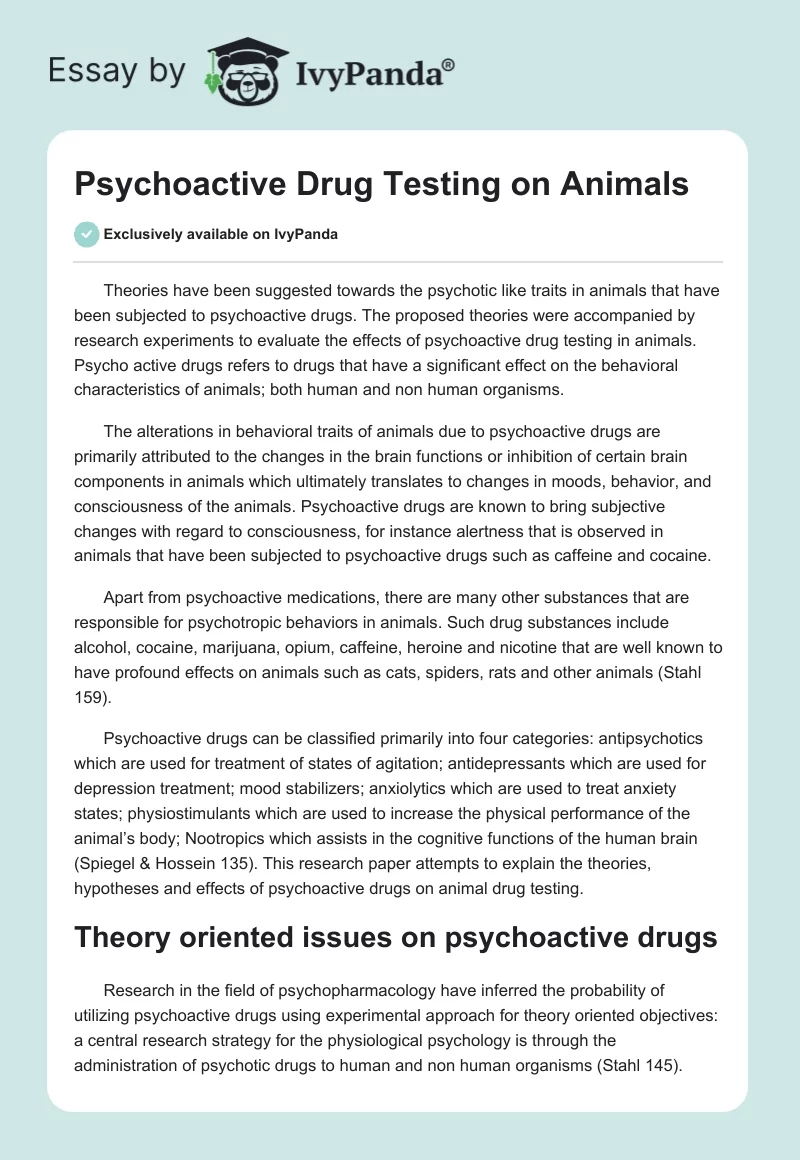 Psychoactive Drug Testing on Animals. Page 1