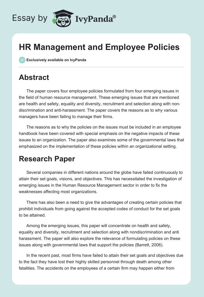 HR Management and Employee Policies. Page 1