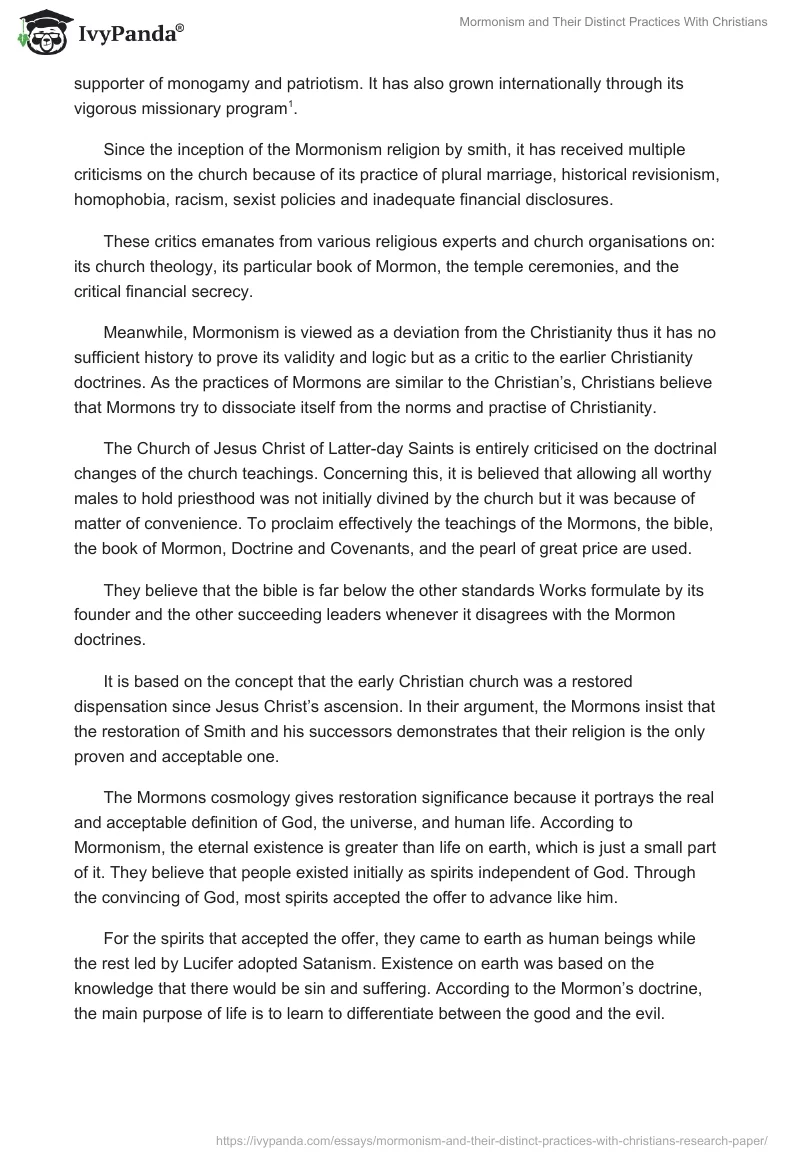 Mormonism and Their Distinct Practices With Christians. Page 2